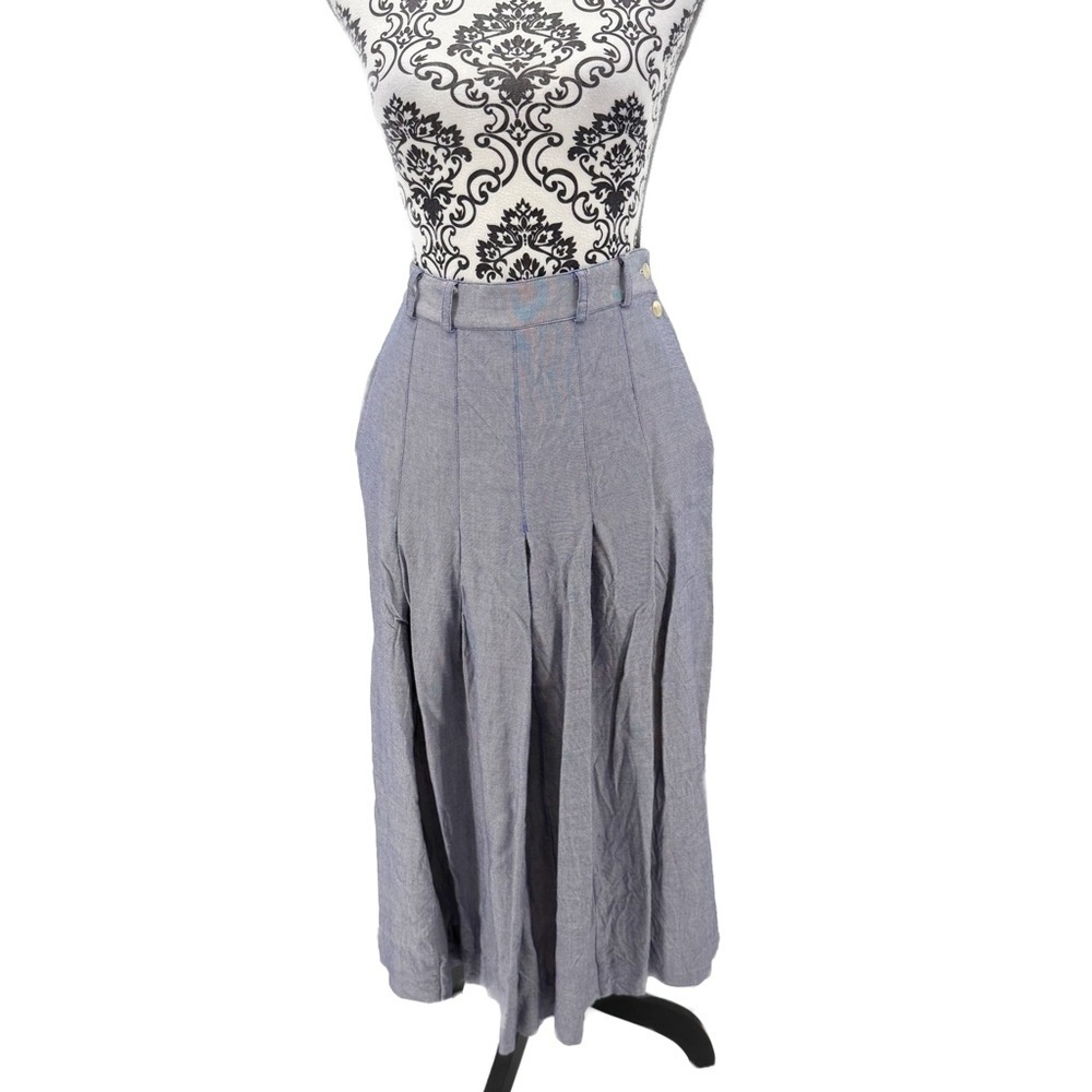Vintage Evan Picone E.P.S. Sport Blue Striped Pleated Midi Skirt